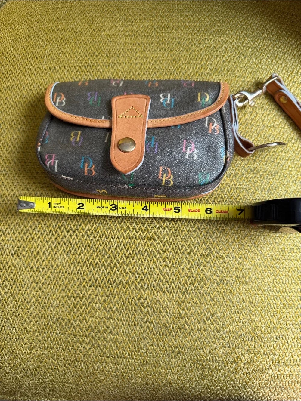 Dooney & Bourke Black Multicolor Monogram Wristlet with Tan Trim